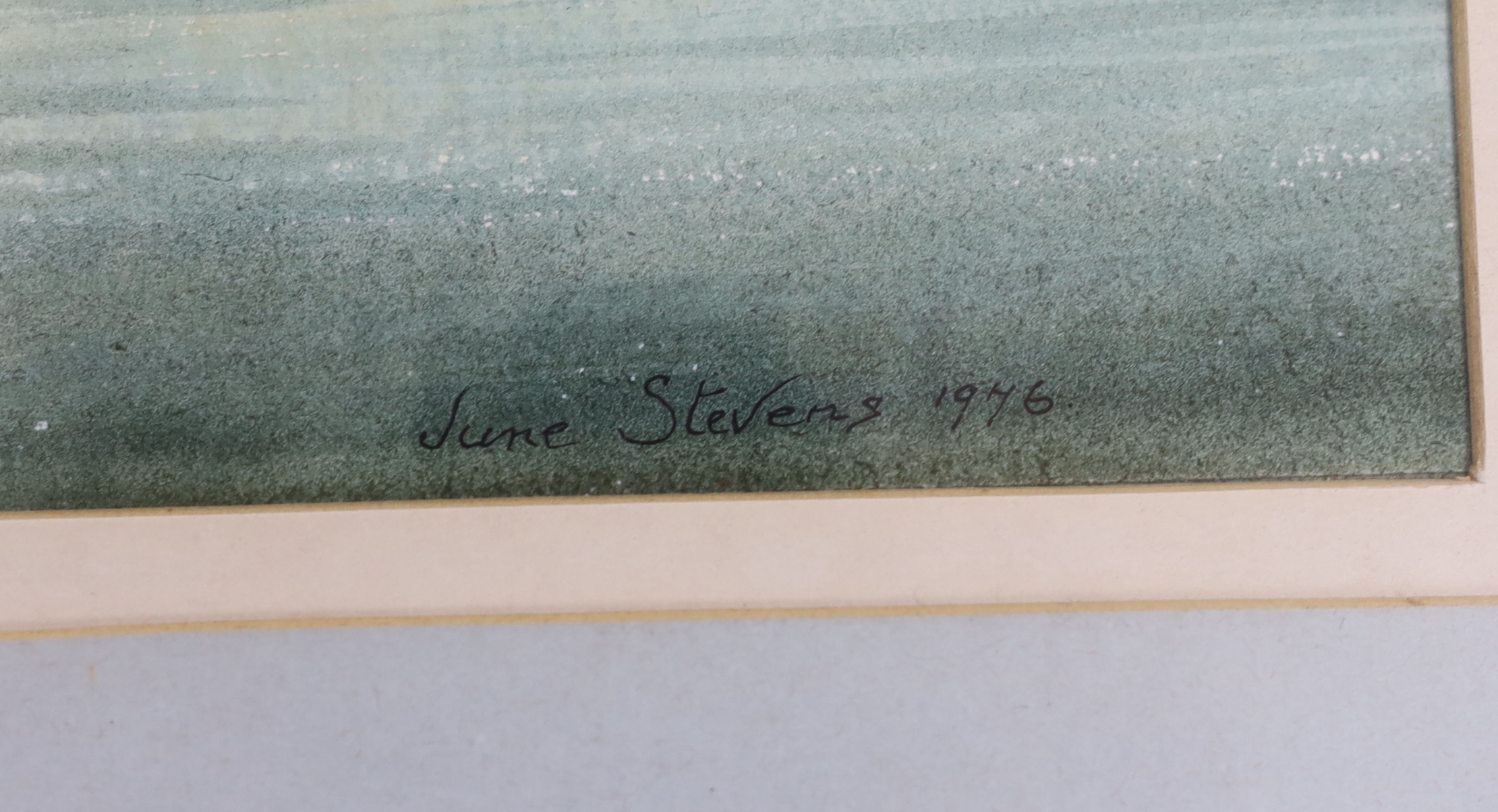 Jane Stevens (20th. C) watercolour, 'Misty morning, from a memory of a Shropshire Mere', signed and dated 1976, label verso, 36 x 26cm
